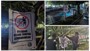 Peduli Lingkungan, Pelapak Amahami Pasang Baligho Imbauan Kebersihan