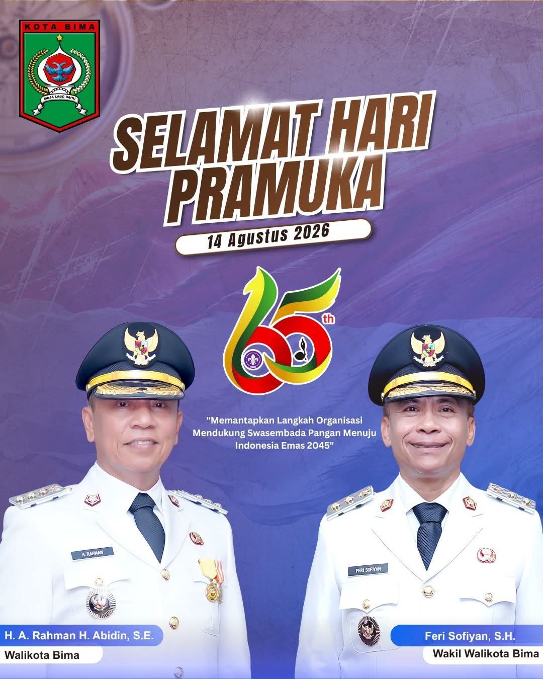 Pemerintah Kota Bima Mengucapkan Selamat Hari Pramuka Ke-65 Tahun 2026