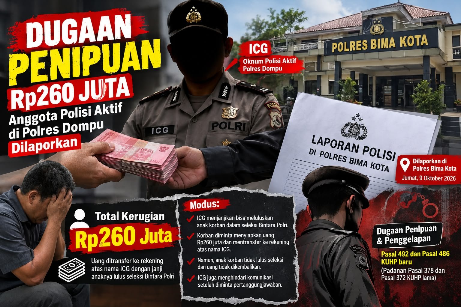  Dugaan Penipuan Rp260 Juta, Anggota Polisi Aktif di Polres Dompu Dilaporkan