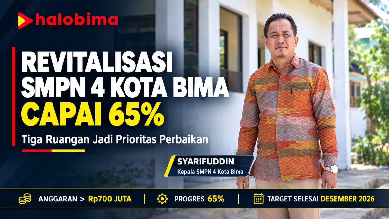 Pekerjaan Revitalisasi SMPN 4 Kota Bima Capai 65 Persen, Tiga Ruangan Jadi Prioritas Perbaikan